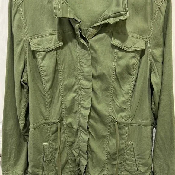 L.L. Bean Women olive green linen blend button down cinch waist jacket sz XL - Picture 3 of 9